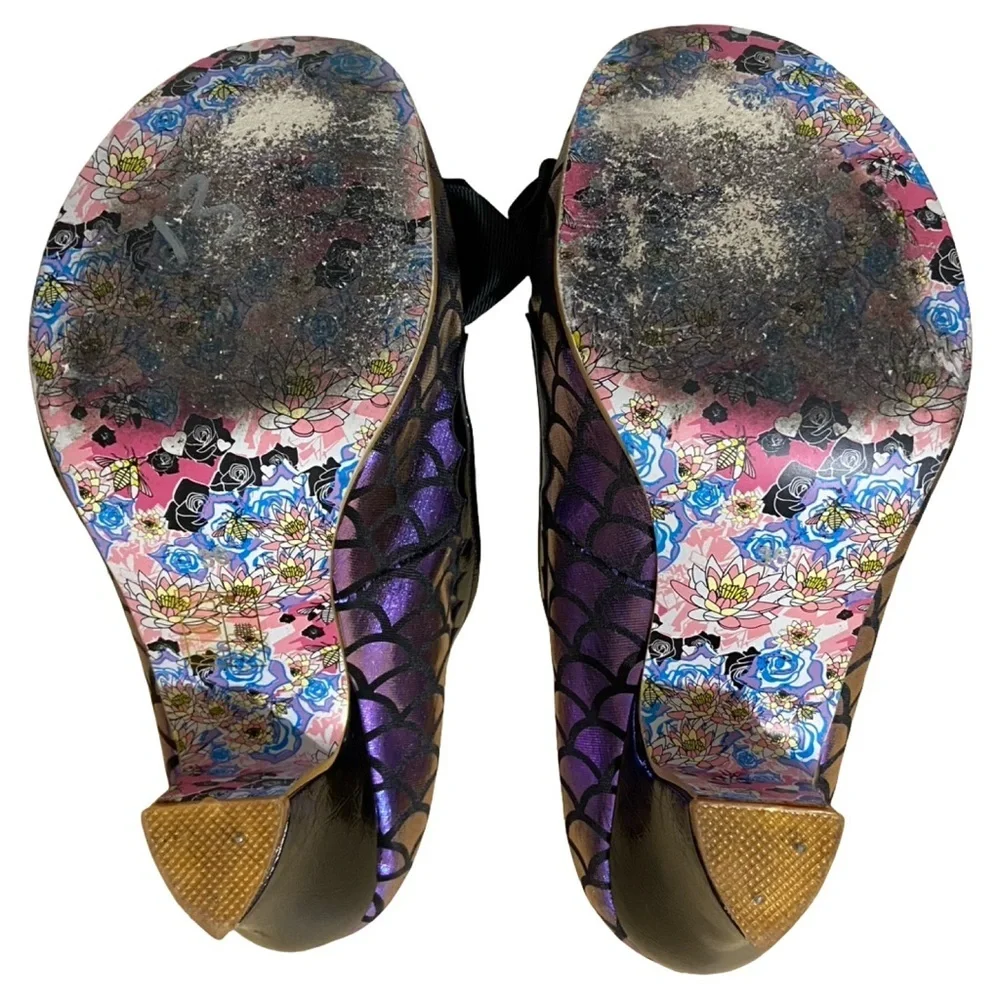 Irregular Choice Iconic Iridescent Purple Blue Black Mermaid Bow Heels - Picture 8 of 9